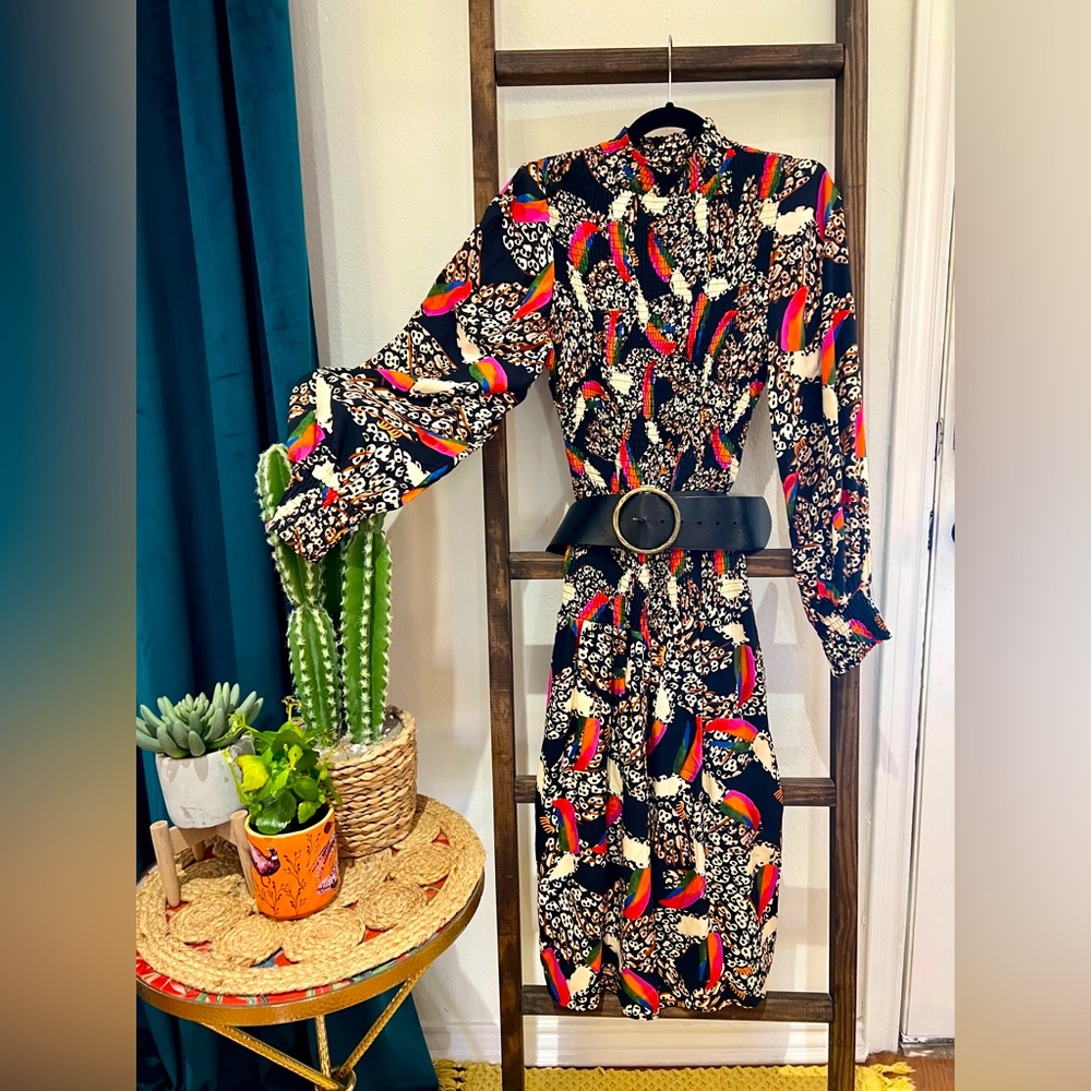 🌸🌺FARM Rio Anthropologie Smocked Midi-dress with Tucan pattern Sz S🌺🌸